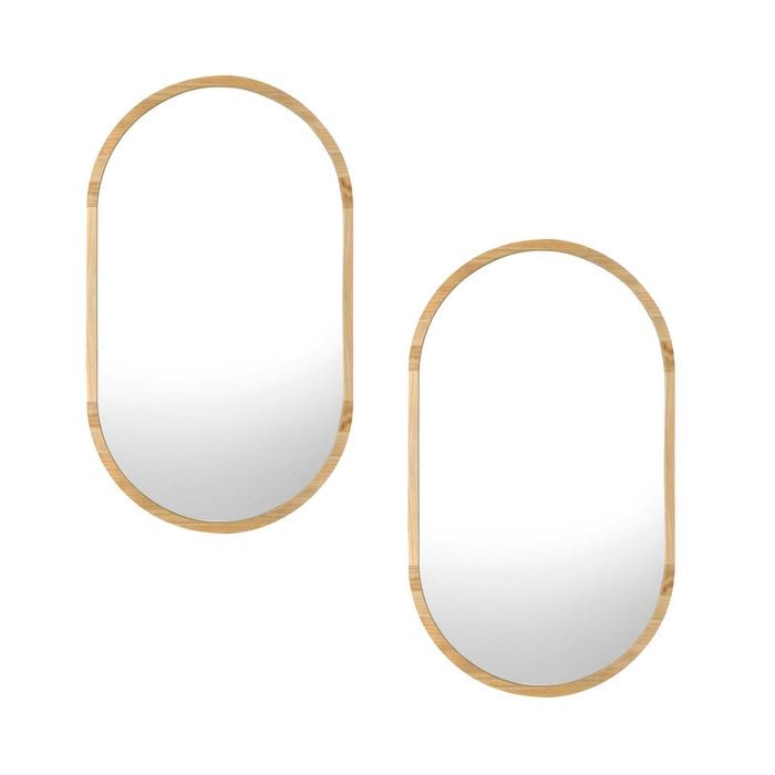 Oikiture Wooden Wall Mirrors Oval Mirror 84x50cm Set of 2 Home Decor