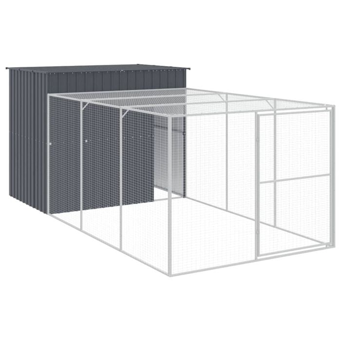 vidaXL Dog House Dog Crate Kennel with Roof and Run Anthracite Galvanised Steel 214x457x181 cm