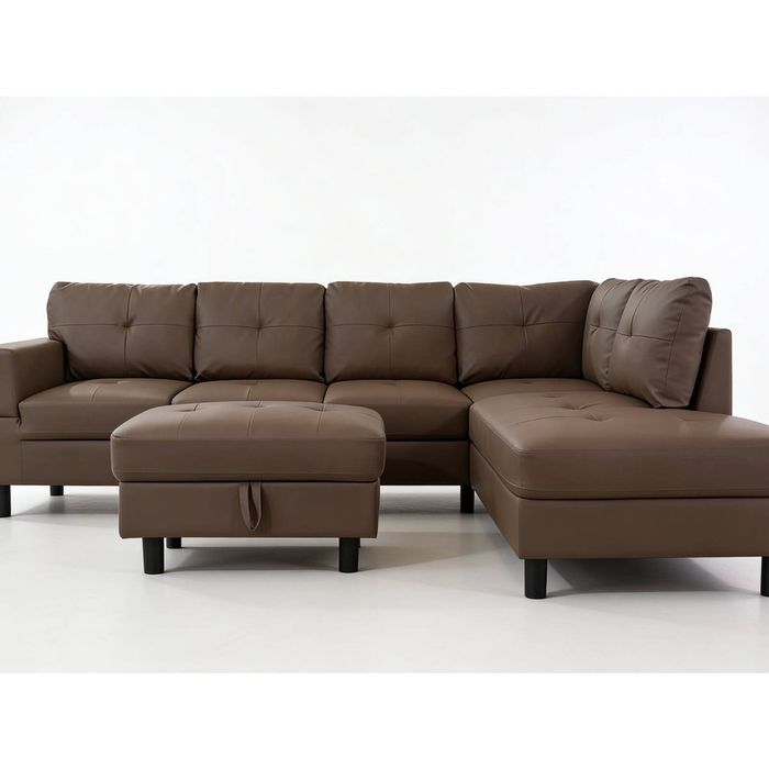 Loriece PU Leather Sofa with Ottoman - Brown