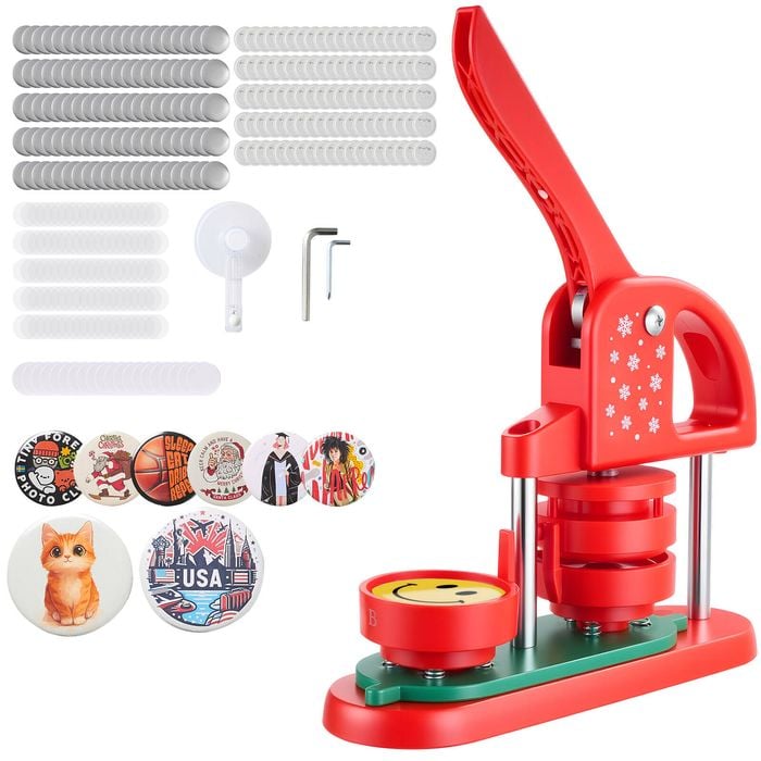 VEVOR Button Maker Machine Red Plastic with 100pcs Parts for DIY Badges
