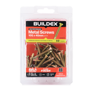 Buildex 10G x 40mm Gold Passivated Sheet Metal Screws - 50 Pack