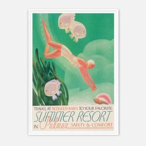 Galrie Charming Vintage Underwater Adventure Travel Poster Art Print for Summer Resorts, White Frame, 50 x 70cm (20 x 28inch)