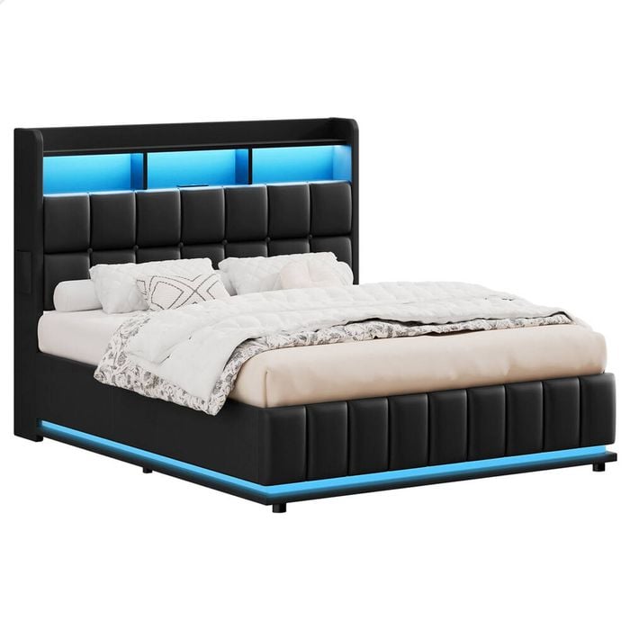 ALFORDSON Bed Frame Double LED Gas Lift Base