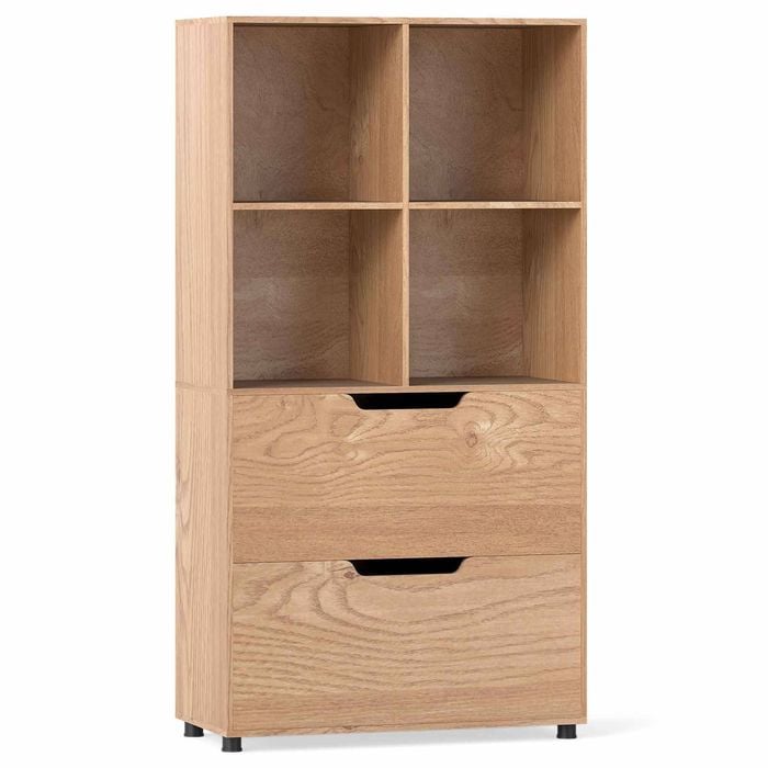Costway 4cube 5 Tier Bookcase Drawers Modern Display Bookshelf Natural