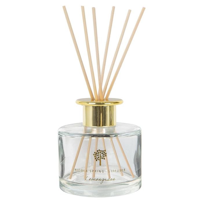 Nicola Spring Glass Reed Diffuser 200ml - Lemongrass - Fruity Summer Fragrance With 6 Reeds Long Lasting Scent