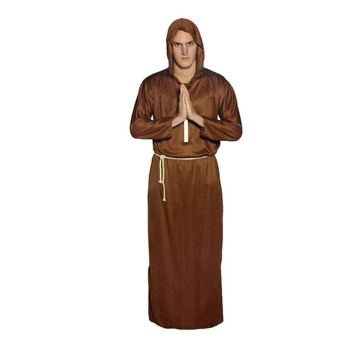 Mens MONK COSTUME Medieval Priest Fancy Dress Hooded Robe Halloween Religious - Orange/Black | One Size | Dress