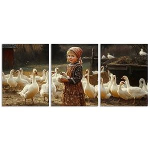 3pcs The girl feeds the animals Print 100% Australian Made 3 x 40x60cm (Metal Print)