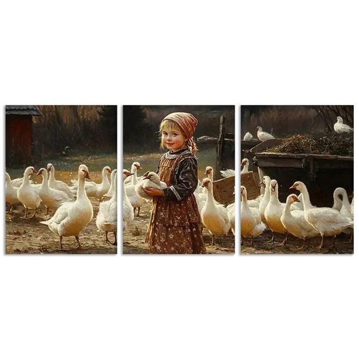 3pcs The girl feeds the animals Print 100% Australian Made 3 x 40x60cm (Metal Print)