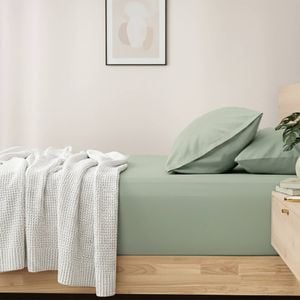 Renee Taylor 400TC Cotton Fitted Sheet & Pillowcase Set Green King Single