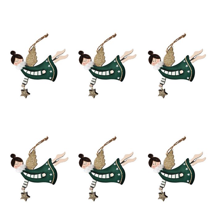 6PK Urban Flying Angel with Star Hanging Decoration 10cm Red/Green Assorted
