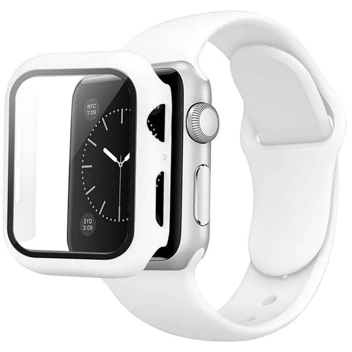 Silicone Sports Watch Band Strap + Case Set - For Apple iWatch 45mm (White)