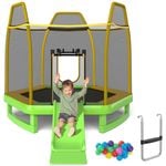 Costway 7FT Round Trampoline Kids Bouncer Jumping Rebounder Indoor Outdoor w/Slide Ladder 20 Ocean Balls