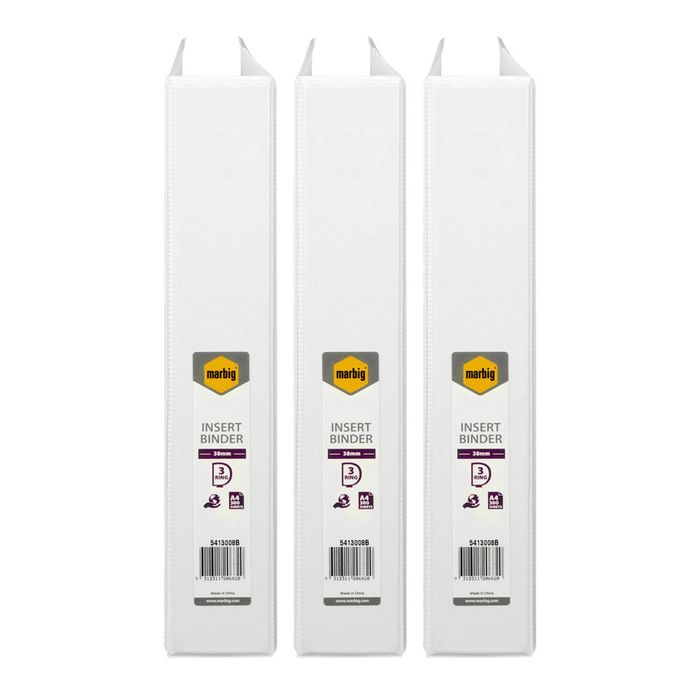 3x Marbig Clearview 3 D-ring Insert Binder A4 File 38mm Document Organiser White