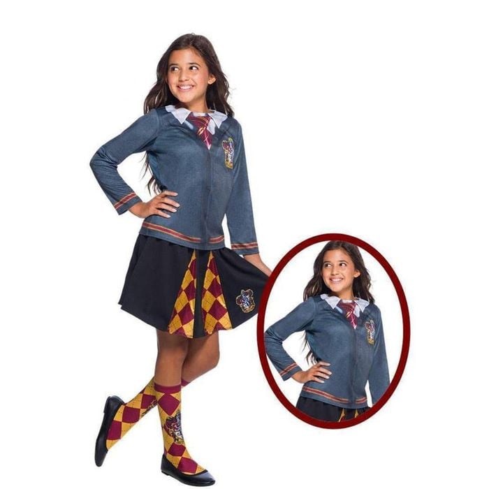 Gryffindor Kids Halloween Costume Top with Cardigan Shirt Tie and House Emblem, Large