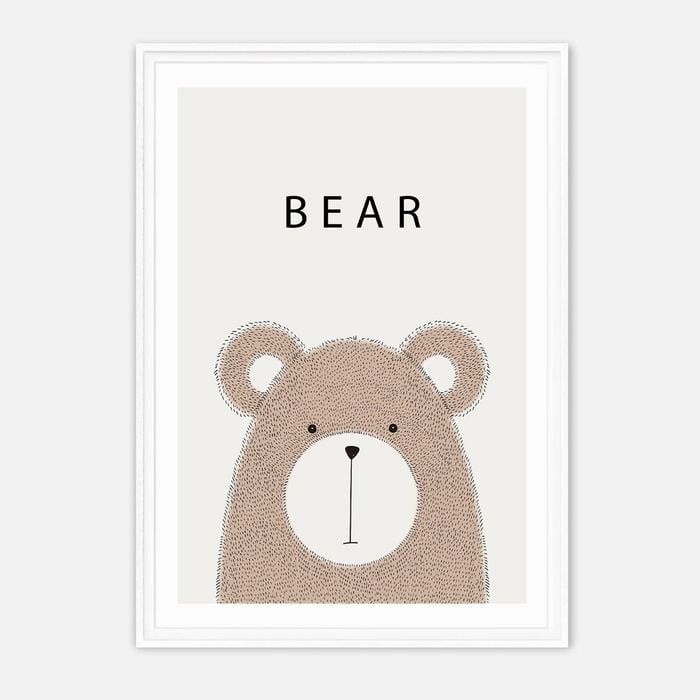 Galrie Charming Minimalist Bear Art Print - Ideal for Nursery and Kids' Rooms, White Frame, A4 21 x 30cm (8 x 12inch)