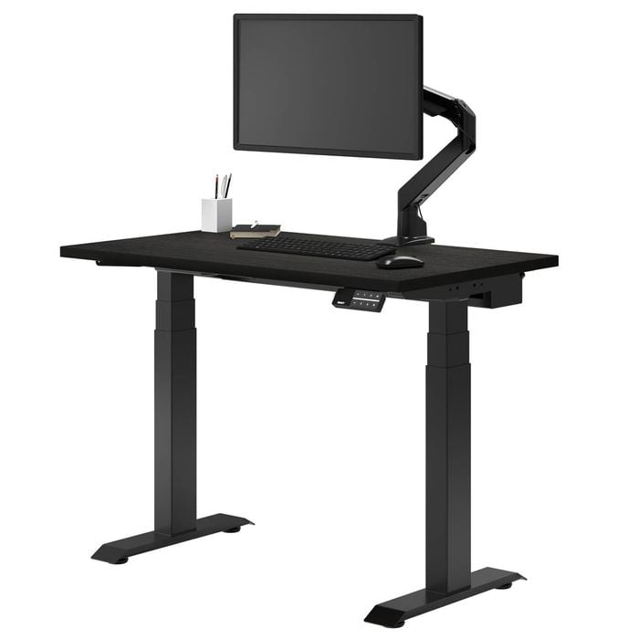 Desky Dual Mini Dark Bamboo Sit To Stand Desk 1000x600mm Matte Black Frame