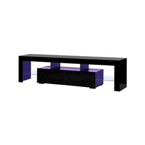 Oikiture Entertainment Unit Led Gloss Glass Shelf Black 180cm