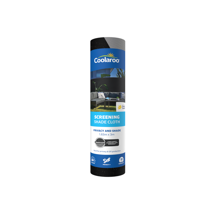 Coolaroo 1.83 x 3m Blackslate 90% UV block Privacy And Shade Screening Shade Cloth