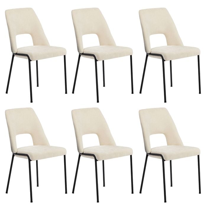Oikiture 6x Dining Chairs Chenille Fabric Beige