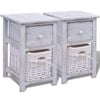 vidaXL 2x Bedside Cabinets Wood White Nightstands Bedroom Drawer Table Wood