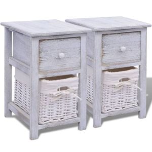 vidaXL 2x Bedside Cabinets Wood White Nightstands Bedroom Drawer Table Wood
