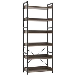 Costway 6-Tier Industrial Bookcase Bookshelf 4 Hooks Display Shelves