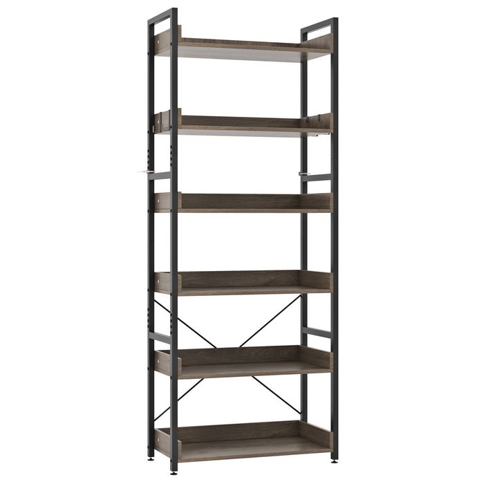 Costway 6-Tier Industrial Bookcase Bookshelf 4 Hooks Display Shelves