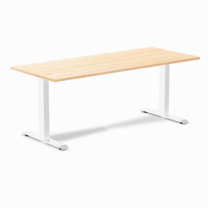 Desky Fixed Height Maple Hardwood Desk 180x75cm White Leg