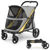 Costway Easy Fold Pet Stroller 100 KG Heavy Duty Pet Wagon w/Breathable Mesh Storage Bag & Bottle Holders-Yellow