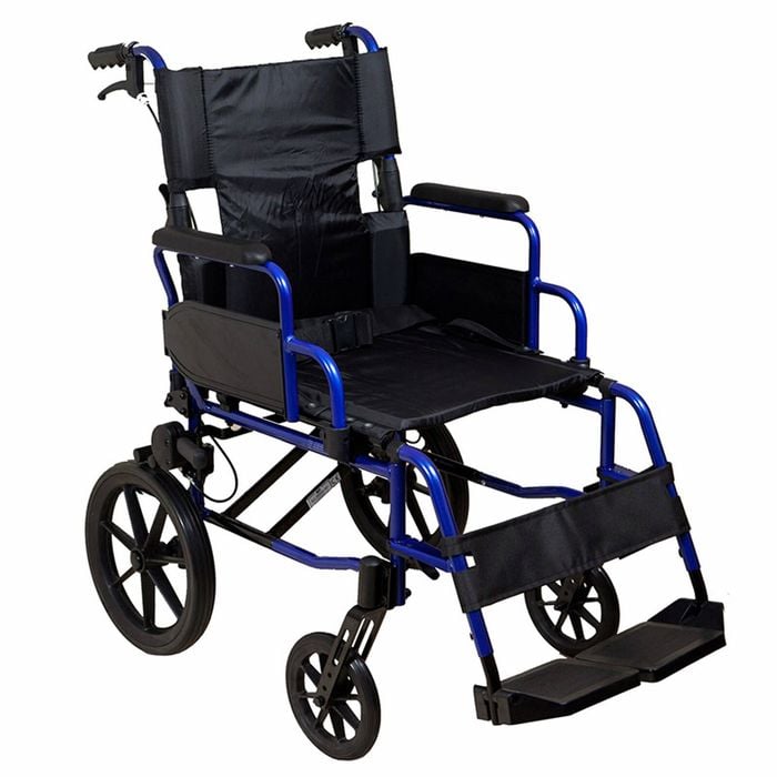 Safety and Mobility Lightweight Aluminium Transit Wheelchair Blue Frame