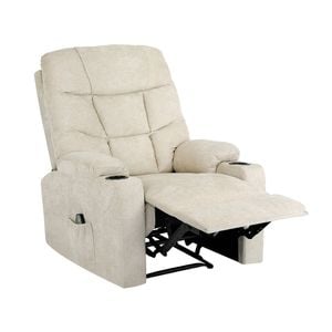 Oikiture Recliner Chair Electric Massage Chair Heated Polyester Beige