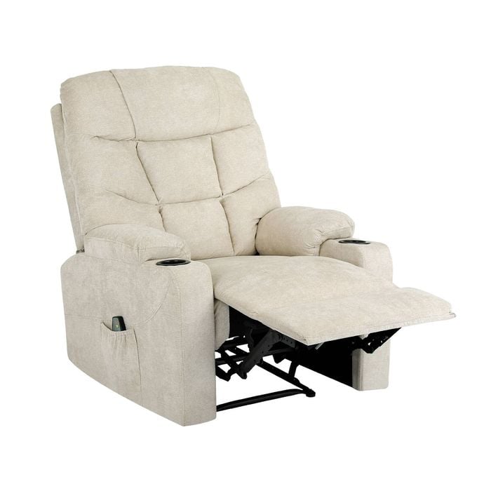 Oikiture Recliner Chair Electric Massage Chair Heated Polyester Beige