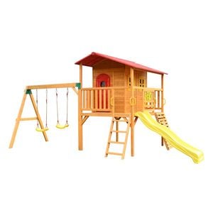 Kidzshack Sweet Shack Wooden Large Cubby House With Swingset - Yellow Slide