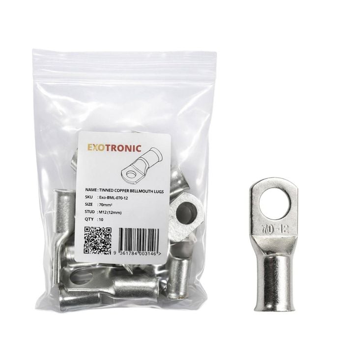 10 Pack of Exotronic 70mm² Copper Lug M12 | Bellmouth