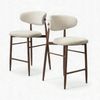 Milo 2pc Set Bar Chair Stool Fabric Seat Beige Walnut