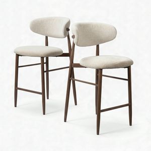 Milo 2pc Set Bar Chair Stool Fabric Seat Beige Walnut