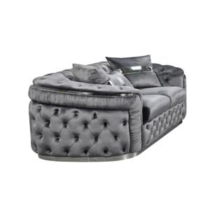 3 Seater Sofa Grey Velvet Fabric Solid Wood construction Silver Stainless Steel Trim