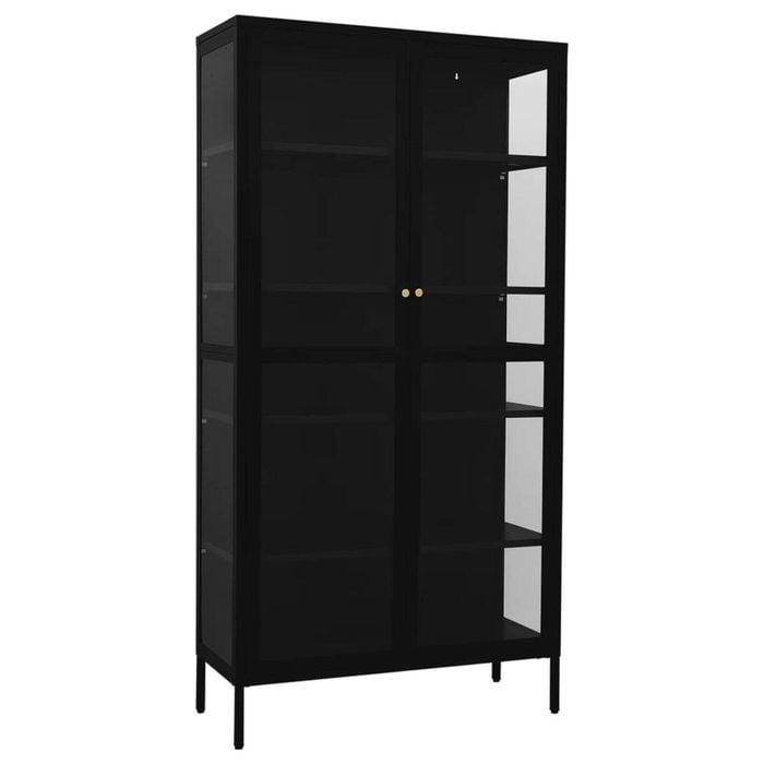 vidaXL Display Cabinet Black 90x40x180 cm  and Tempered Glass