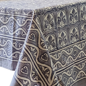 Kolka Lotus Handle Block-Printed Simple Dining Table Tablecloth Grey