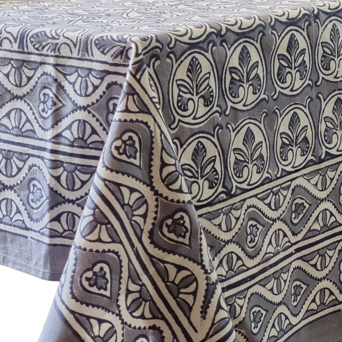 Kolka Lotus Handle Block-Printed Simple Dining Table Tablecloth Grey