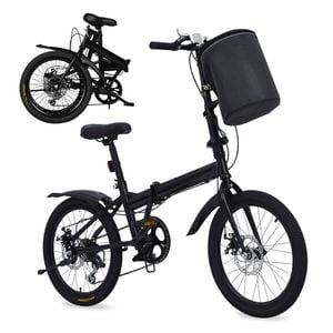 Advwin 20" Folding Bicycle with Shimano 6-Speed, Front & Rear Reflectors & Basket & Bell, Dual Brake System, for City Commuting