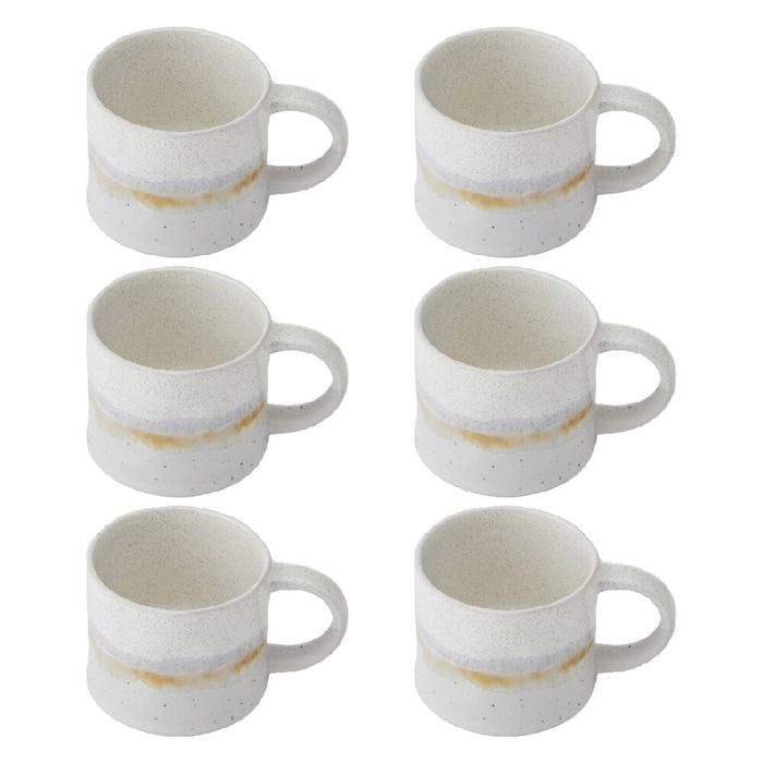 6pk Mikasa Stoneware Mug Dishwasher Microwave Safe Rustic 450ml White Glaze