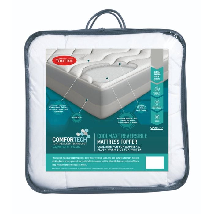 Tontine Reversible Coolmax Quilted Polyester Mattress Topper - Queen