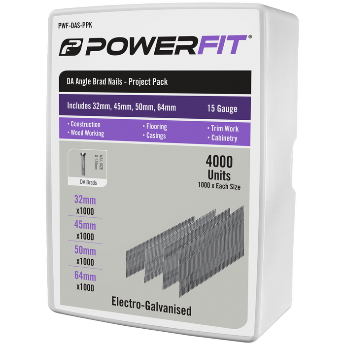 PowerFit DA Angle Electro-Galvanised DA Angled Nails Project Pack - 4000 Pack