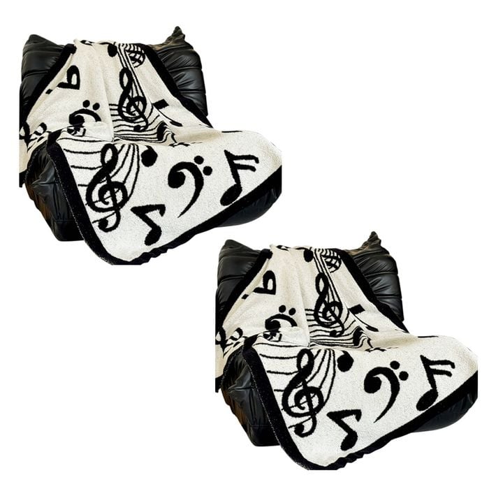 SOGA 2X 130x160cm Black and White Musical Note Throw Blanket