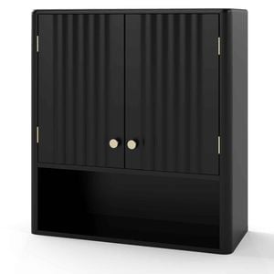 Costway Wall Mounted Cupboard Fluted Storage Cabinet Medicine Shelf Black