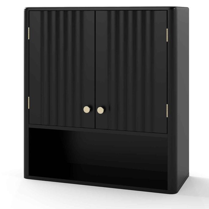 Costway Wall Mounted Cupboard Fluted Storage Cabinet Medicine Shelf Black
