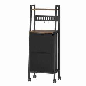 Advwin 54L Laundry Basket with 2-Tier Shelves, Hooks, Laundry Hamper with Wheels, Pull-out and Removable Bag