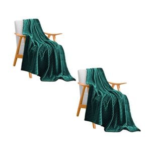 Soga 2x Dark Green Striped Flannel Throw