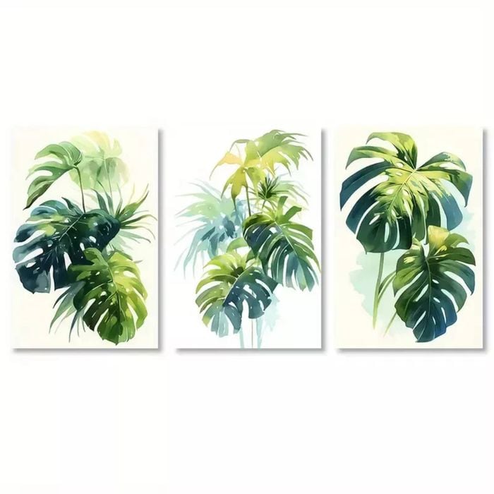 3 Set of Tropical Leaves on White Background Print 100% Australian Made 3 x 40x60cm  (Stretched)